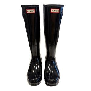 HUNTER Original TALL Women’s GLOSS BLACK BOOTS rainboots Size 7 NIB